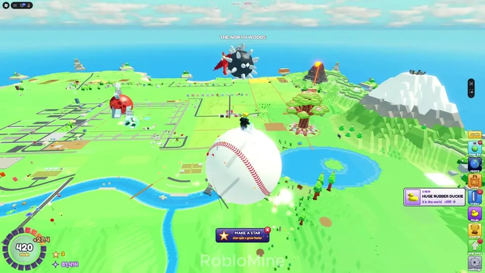 Baseball ball skin rolling across a green island