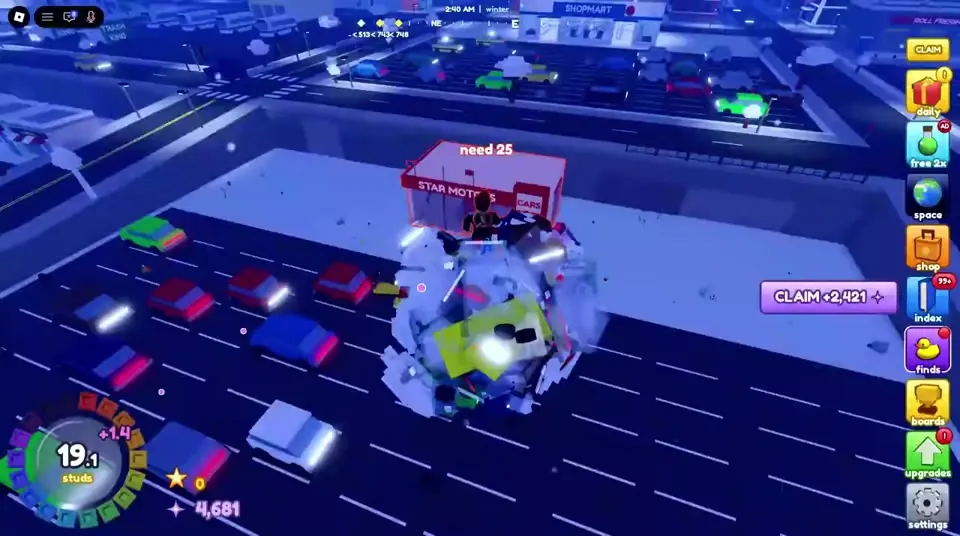 Ball at 19 studs picking up a bus in traffic