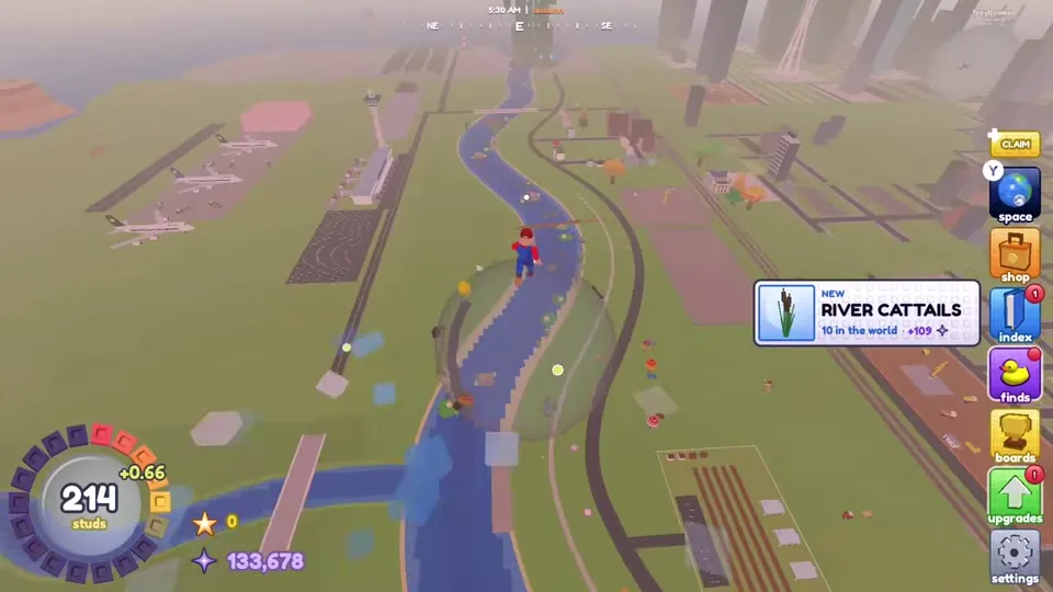 Popup announcing a new item, river cattails, while rolling along a river