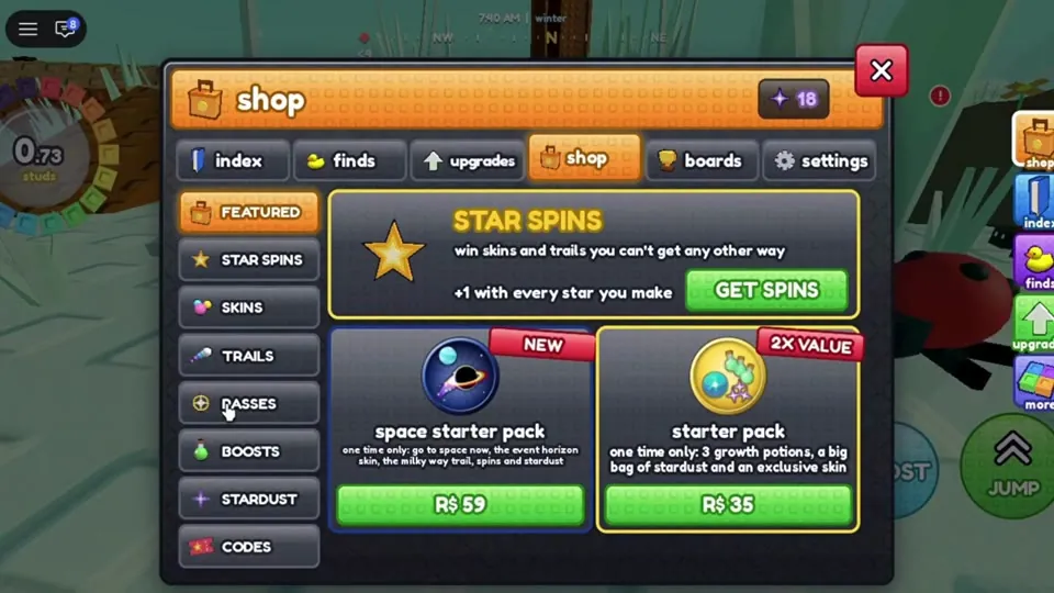 Shop Featured tab with star spins, the space starter pack and the starter pack
