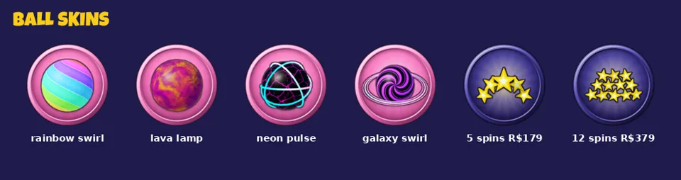 Rainbow swirl, lava lamp, neon pulse and galaxy swirl skin icons plus star spin bundles