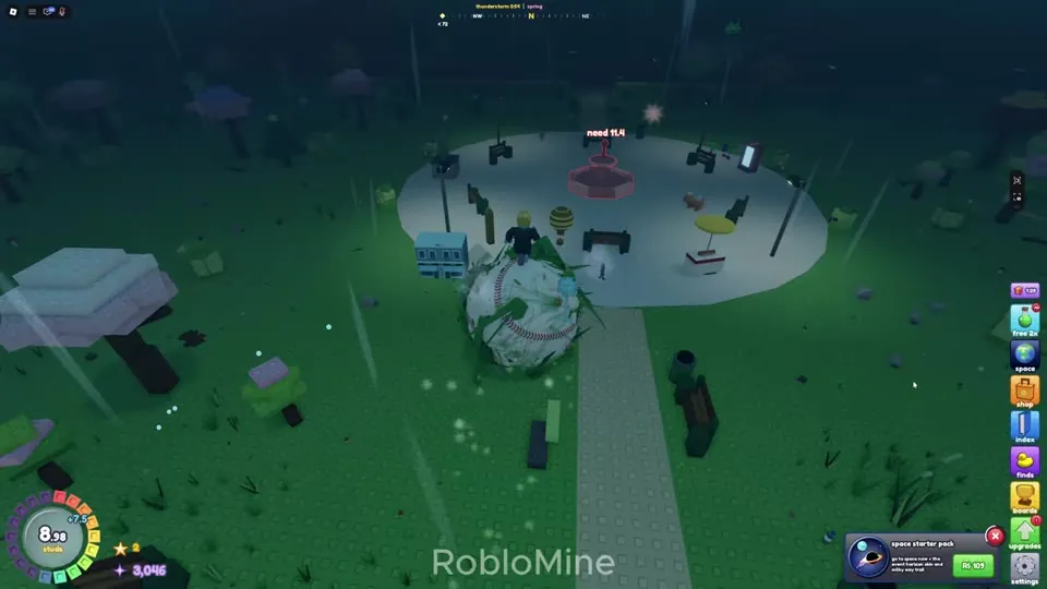Ball in a dark park at night during the Halloween event